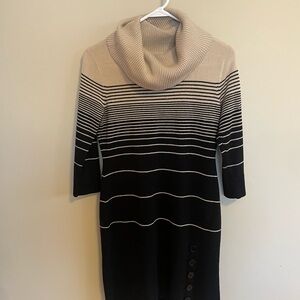 Cowl Neck Black and Cream Women's Sweater Dress